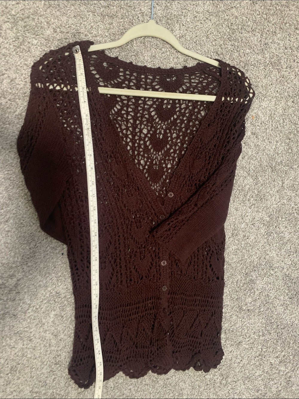 Vintage Dark Brown Crochet Openwork Cardigan Sweater - Picture 5 of 6